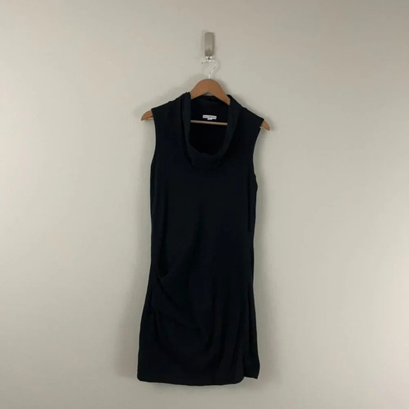 Standard James Perse Cowl Neck Ruched Side Midi Dress in Black Size 4 (XL) - Picture 1 of 5